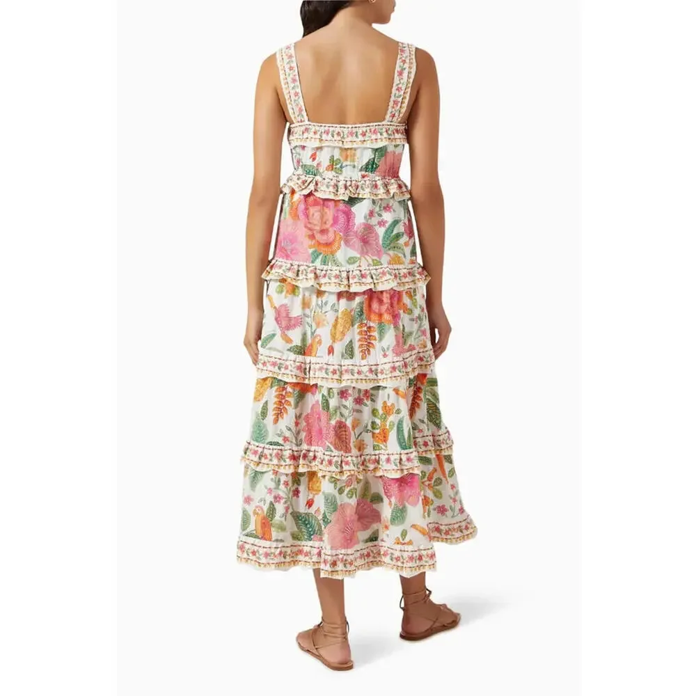 NEW, Farm Rio Square-Neck Tiered Ruffle Dress SZ L #MD1078 - Picture 11 of 11